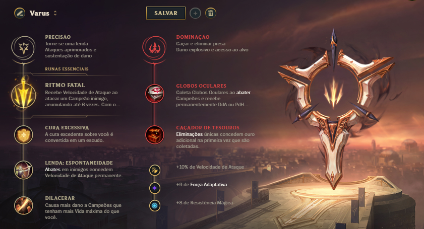 Varus Runas build e guia do campeão de LoL para jogar como atirador