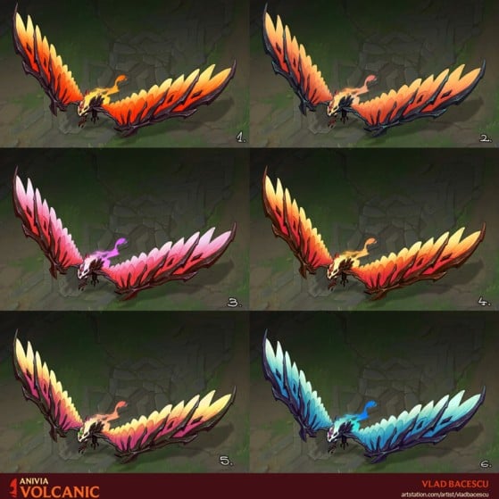 Conceito de Anivia Vulcânica em diferentes cores - League of Legends