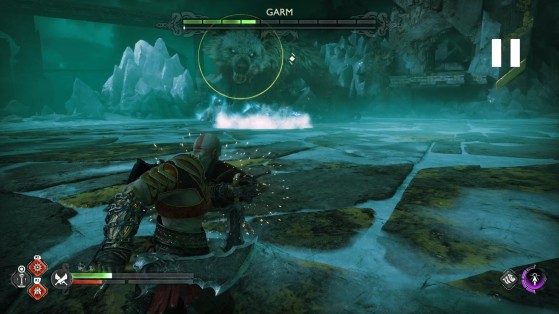 Corra lateralmente para escapar das ondas de gelo - God of War Ragnarok