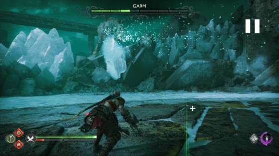 Desvie dos picos de gelo lançados por Garm - God of War Ragnarok