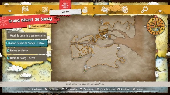 Seleciona 'Viagem Yoisa' no menu do mapa para ver os Pontos de Guia disponíveis para fast travel - One Piece Odyssey