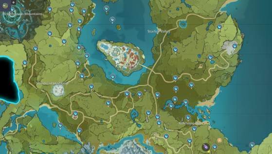 Mapa de Mondstadt  — Imagem: Reprodução/HoYoverse - Genshin Impact