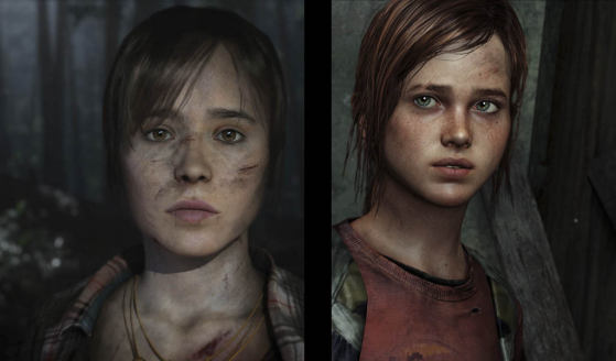 Elliot Page em Beyond: Two Souls (esq.) e Ellie de The Last of Us (dir.) — Imagem: The Verge - The Last of Us Part 1