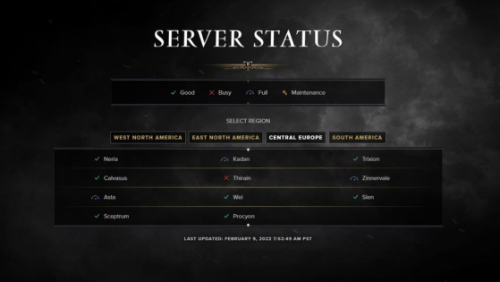 A página de suporte no site oficial do jogo mostra o estado em tempo real de todos os servidores do MMO. | Imagem: playlostark.com/Reprodução - Lost Ark