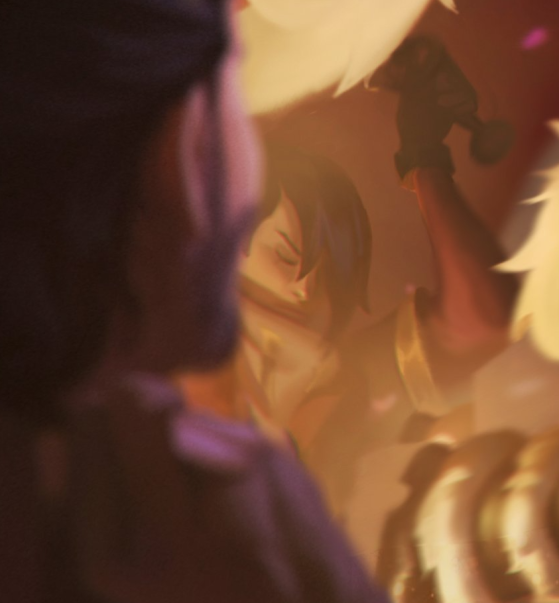 Aphelios segurando a fantasia de dragão de Sett — Imagem: Riot Games/Divulgação - League of Legends