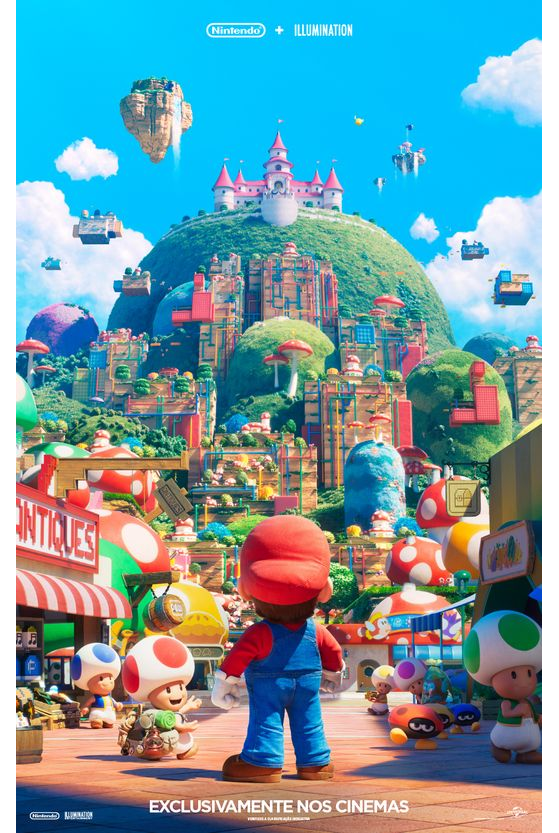 Pôster de Super Mario Bros. com Mario e o castelo de Peach — Imagem: Universal/Nintendo/Illumination - Millenium