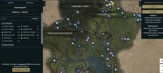 Mapa Interativo de Hogwarts Legacy feito pelo MapGenie - Hogwarts Legacy