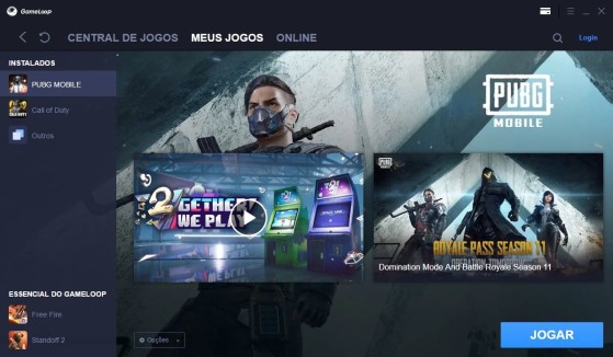 Área de jogos baixados no Gameloop - PUBG