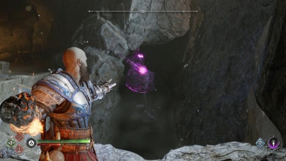 Use flechas para tacar a bomba na segunda - God of War Ragnarok