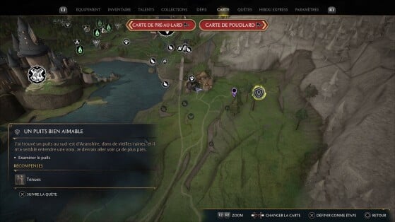 Localização do poço falante no mapa - Hogwarts Legacy