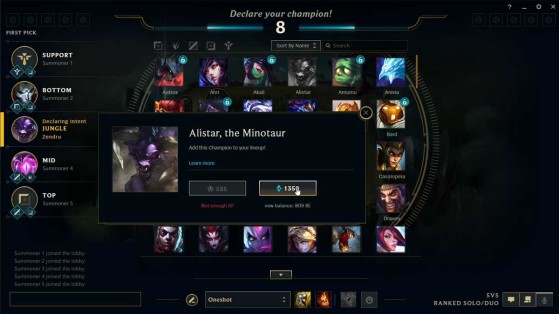 Possibilidade de comprar campeões durante a escolha. | Imagem: Zendruuu/Reddit - League of Legends