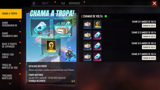 Free Fire: evento Chama a Tropa dá até 20 mil diamantes de graça