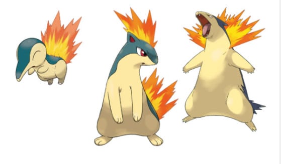Evoluções de Cyndaquil. | Imagem: Reprodução - Pokémon Legends: Arceus