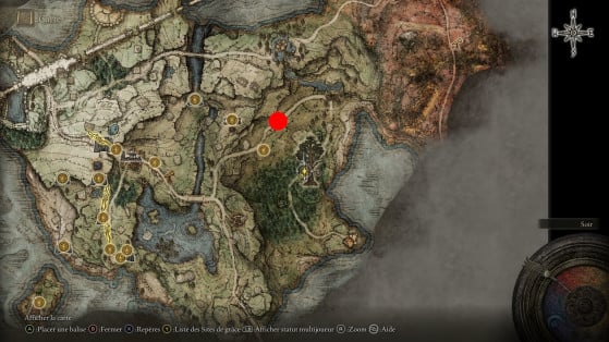 Localização de Kenneth marcada em vermelho no mapa - Elden Ring
