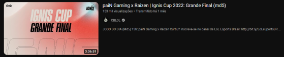 153 mil visualizações na final da Ignis Cup no YouTube — Imagem: Captura de tela do MGG Brasil do canal CBLOL no YouTube - League of Legends