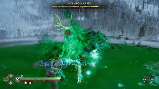 Use ataques fortes para interromper o golpe de Hrólf Kraki - God of War Ragnarok