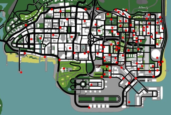Posição das pichações em GTA San Andreas (clique para ampliar) - GTA San Andreas
