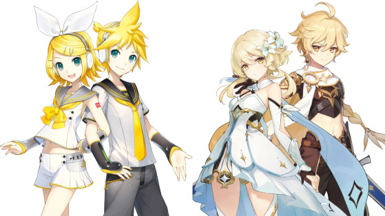 Rin e Len junto com Lumine e Aether — Imagem: Reprodução - Genshin Impact