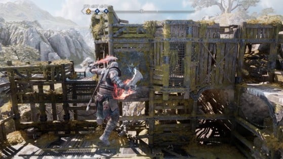 Use as blades no meio do pulo para destruir a parede - God of War Ragnarok