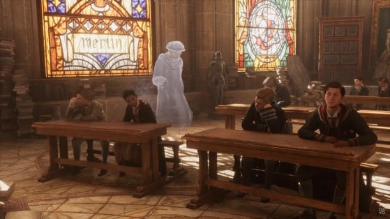 Fantasma que possivelmente é o Professor Binns no trailer de Hogwarts Legacy - Hogwarts Legacy