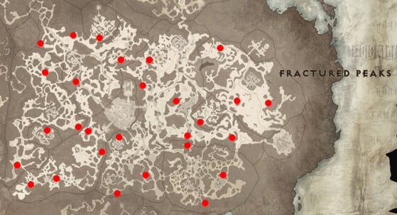 Localização dos altares de Lilith em Broken Peaks —  Imagem: Reprodução/Blizzard - Diablo IV